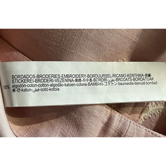 New Zara Pink Linen Blend Floral Embroidered High Rise Wide Leg Boho Pants - Picture 8 of 11